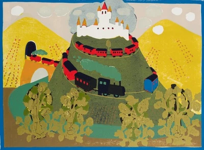 I. JÖRG (*1935), Moselbahn des Freiherrn von Landenberg, Farblinolschnitt - Bild 1 von 4