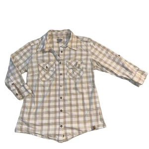 Carhartt Kids Button Down Shirt Long Roll Tab Sleeves Plaid Brown White Yellow - Picture 1 of 11