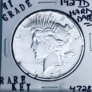 1927 D FRIEDEN SILBER DOLLAR HOHE QUALITÄT ECHTE US-PRÄGEANSTALT SELTENE SCHLÜSSELMÜNZE 4728 - Bild 1 von 3