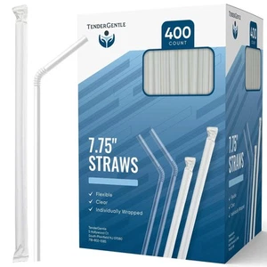 Clear Plastic Straws, Disposable - 400 Bendy Drinking Straws - 7.75" and Indi... - Picture 1 of 6