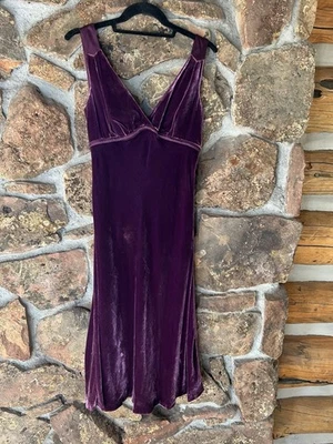 To The Max Vintage Velvet Dress, Empire Waist Tie Back, Eggplant, Sz 8 - Image 1 of 4