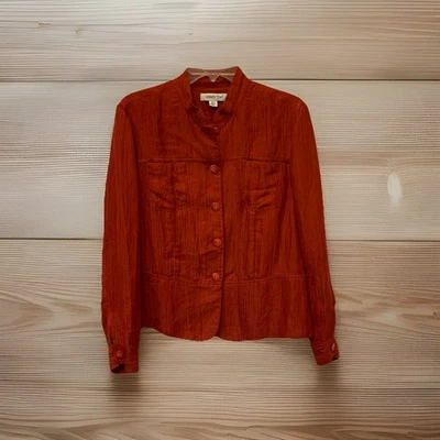 Coldwater Creek куртка размер M шелк льняной ткани гофрированный сожжен оранжевый ~ 5 кнопка - Изображение 1 из 4