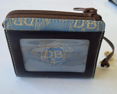 Dooney & Bourke Denim Azul Cresta Donegal Cuero Lona Tarjetero Portamonedas Llave Foto 1 de 4