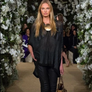 Ralph Lauren Collection Black Open Knit Poncho Linen Wool Sweater XS / Small NWT - Picture 1 of 13