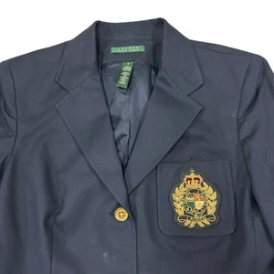 Lauren Ralph Lauren Crest Blazer Women's 12 Navy Blue Gold Button Cotton - Picture 1 of 10