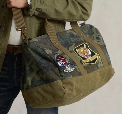 Polo Ralph Lauren Men's Tiger-Patch Camo Canvas Duffel Bag - Image 1 of 4