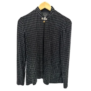 Alex Evenings Womens Black Silver Geometric Embellished Brooch Collar Jacket 8 - Picture 1 of 6