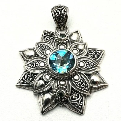 Sarda Bali Designer Sterling Silver Blue Green Mystic Quartz Pendant 4 Necklace - Image 1 of 4