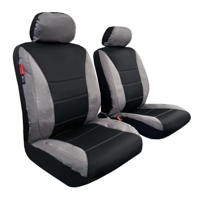 Комплект передних чехлов на автомобильные сиденья для Hyundai Veloster серые холщовые с черной сеткой - Изображение 1 из 4