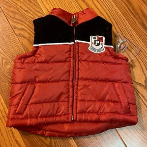 NWT U.S. Polo Assn. Puffer Vest Baby Boy 0-3 Months Red Black Full Zip Pockets - Picture 1 of 5