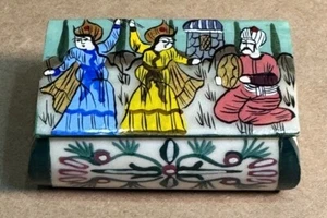 Vintage Mini Persian Hand Painted Bone Kalamdan Pill Box Camel? Bovine? - Picture 1 of 12