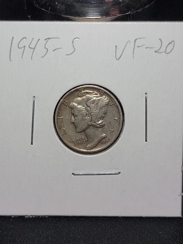 1945 S Mercury Silver Dime in Very Fine Circulated Condition in Coin-Flip Cover