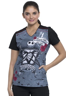 Nightmare Before Christmas Cherokee Scrubs Tooniforms V Neck Top TF639 NCIF - Image 1 of 4