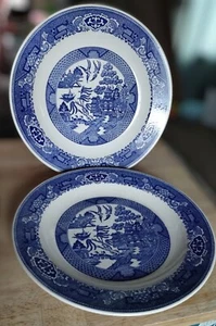 Willow Ware by Royal China Blue White Round Serving Platters Chop Underglazed 2 - Picture 1 of 2