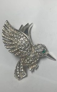 Hummingbird Brooch Crystal & Silver High End Look 2”+ Clear Rhinestones Pin - Picture 1 of 24