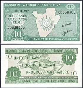 BURUNDI  P33e* 10 FRANCS* ND 01/11/2007* UNC GEM* USA SELLER - Picture 1 of 1