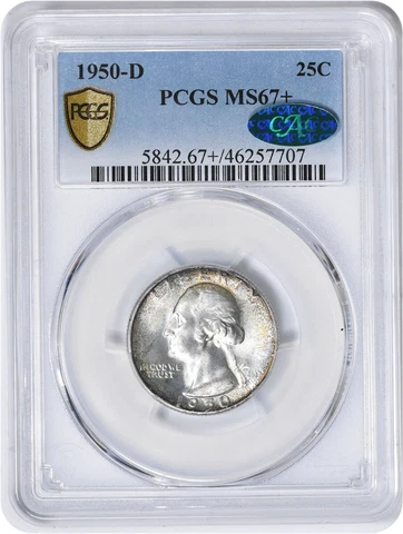 1950-D Washington Silver Quarter MS67+ PCGS (CAC) Cover