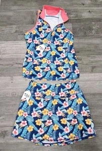 Womens M Luna Polo 1764 Golf Tropical Floral Top Skirt Attached Shorts Slvls New - Picture 1 of 16