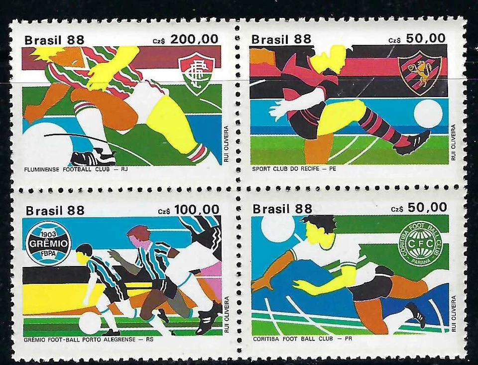 Brasil 1988 4v. Bloque MNH Copa Fútbol Campeonato Deportes Foto 1 de 1