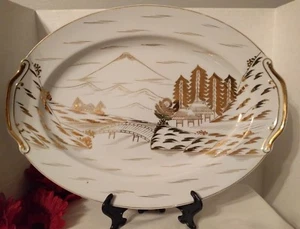 PLATO DE MONTAÑA PUENTE PAISAJE DORADO PINTADO A MANO KUTANI CHINA 16" - Imagen 1 de 4