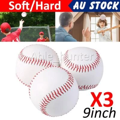 3X 9" Soft Leather Sport Practice & Trainning Base Ball BaseBall Hardball HOT OZ - image 1 of 4