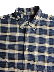 Vintage 90er Ralph Lauren Big Shirt kariert Flanellhemd Herren L grün Pony  - Bild 1 von 12