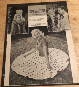 BETTY GRABLE - Página vintage de recortes originales - Página de 2 caras - Imagen 1 de 2