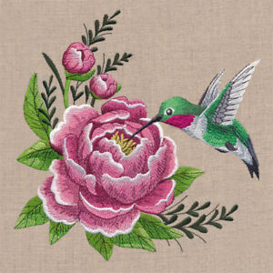 HUMMINGBIRD AND PEONY GORGEOUS  BATHROOM HAND TOWELS SET OF 2 BY LAURA