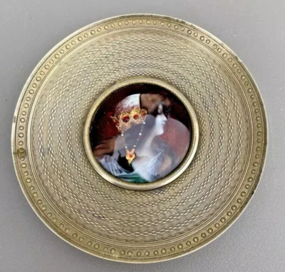 19th Antique French Limoges Enamel on Copper Miniature Portrait Plaque Painting - Image 1 of 4