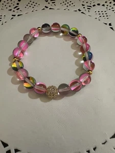 Razzle Dazzle Raspberry Glossy Mermaid Glass Stretch Bracelet 🆕 - Bild 1 von 2