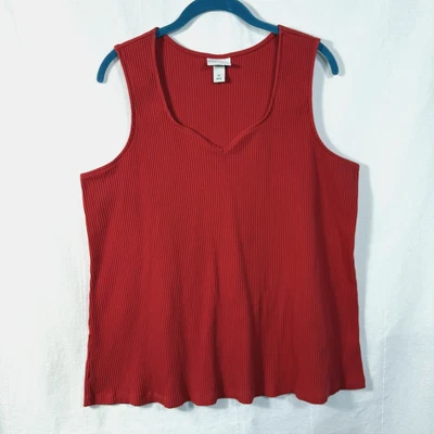 Ava & Viv Tank Top Womens Plus Size 2X Scarlet Ribbed Sweetheart Neck Sleeveless - Image 1 of 4