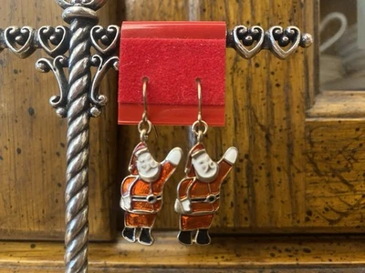 "Pendientes colgantes de 1 1/4"" tono plata rojo vacaciones de Navidad Papá Noel" Foto 1 de 3