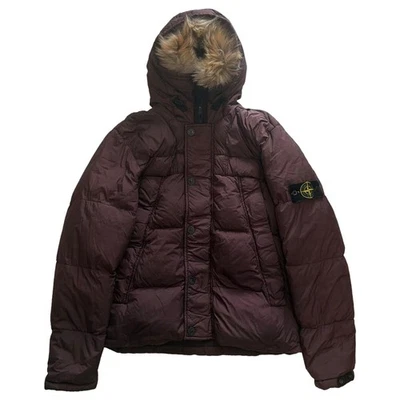 Stone Island Garment Dyed Down Jacket Bordeaux L Fur Hood 4-Button F/S - Image 1 of 4