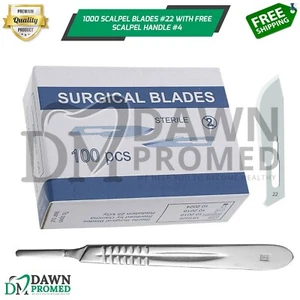 1000 Sterile Surgical Blades #22 with BP Scalpel Handle #4 Medical ENT Dental - Picture 1 of 6