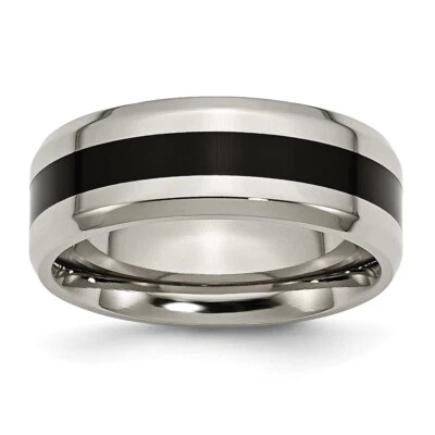 Chisel Titanium Black Enameled 8mm Polished Band Ring TB233 - Image 1 of 4