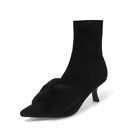 Lined Women's Suede Pumps Kitten Heels Bow Stretch Ankle Boots High Heels Winter