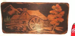 ANTIQUE VERMONT WOOD BOARD GRISTMILL WHEEL HOME TREE ART CARVING ETCHING DRAWING - Picture 1 of 13
