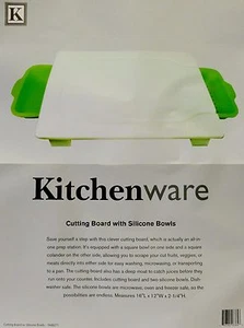 Schneidebrett mit Silikonschüsseln, Vorbereitungsstation mit Sieb von KitchenWare 16" x 12" - Bild 1 von 6