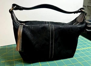 Vintage Y2k Coach Black Glitter Python Leather Handle Mini Hand Shoulder Bag - Picture 1 of 8