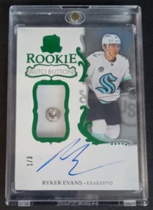 2023-24 Upper Deck The Cup #154 Ryker Evans Rookie Auto Button /3 Seattle Kraken - Picture 1 of 3