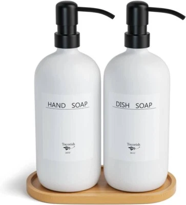 16oz Hand Soap and Dish Soap Dispenser with Bamboo Tray Vintage Soap Dispenser - Image 1 of 4