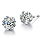 925 Sterling Silver Crystal Zircon Flower Stud Earrings Womens Girls Jewelry