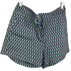 Kenar Women's Shorts Green Blue Herringbone Flat Front Cotton Stretch Mid-Rise 8 - Picture 1 of 9