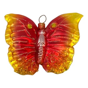 Orange and Yellow Butterfly Polish Glass Christmas Tree Ornament - Picture 1 of 2