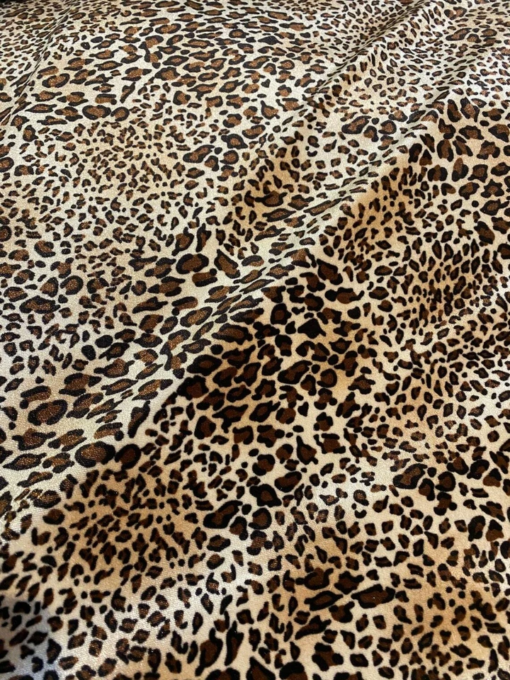 Black Brown Leopard stretch velvet clothing drapery fabric by the yard 58" wide  - Image 1 of 1