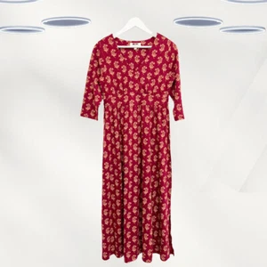 Ex Seasalt Women’s 3/4 Sleeve Jersey Midi Dress in Red Leaf Floral - Picture 1 of 3