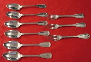Belgium 800 Silver - Fiddle Thread - 6 Serving Spoons & 3 Forks (#2152) - Picture 1 of 8