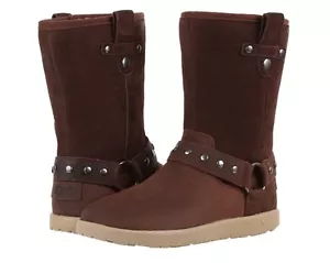 Nuevo Auténtico UGG Moto Niñas Grandes Piel Forrado Gamuza Cuero Botas 4 Marrón Eu 34 - Imagen 1 de 4