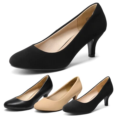 Zapatos de salón de vestir para mujer de punta redonda de tamaño ancho tacón bajo de gatito oficina trabajo Foto 1 de 4