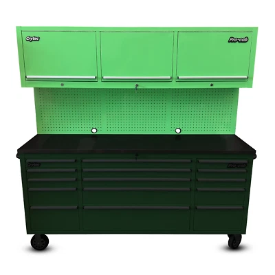 CRYTEC POWER CRYTEC Pro Cab Top Pegboard FOR 3 Cupboard 72" Green Stainless Storage Tool Box